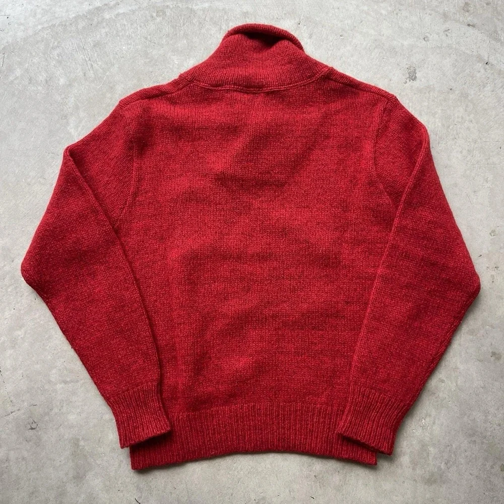 Vintage 90s L.L. Bean Red Wool Fisherman Knit Sweater Coastal Shawl Neck‎ Size M